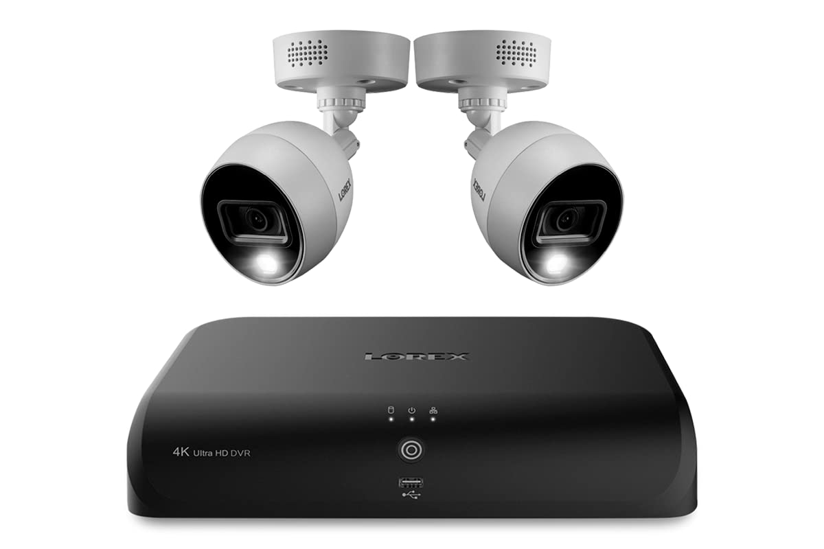Lorex D4K1AD-82-C883 4K Ultra HD 8-Channel Wired DVR Security System with 1TB HDD & 2 Active Deterrence Bullet Cameras - Indoor/Outdoor Home & Business Surveillance
