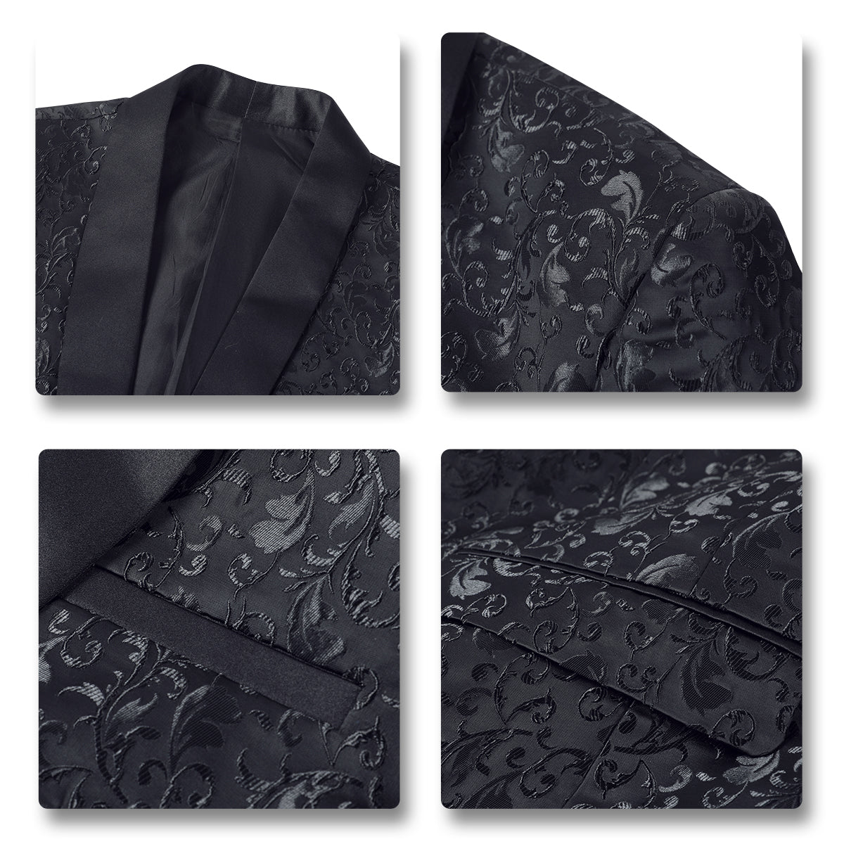 Men's Floral Jacquard Dress Suit Jacket - Printed Tuxedo Blazer for Weddings & Formal Events - Black Elegant Wedding Attire for Groom & Best Men