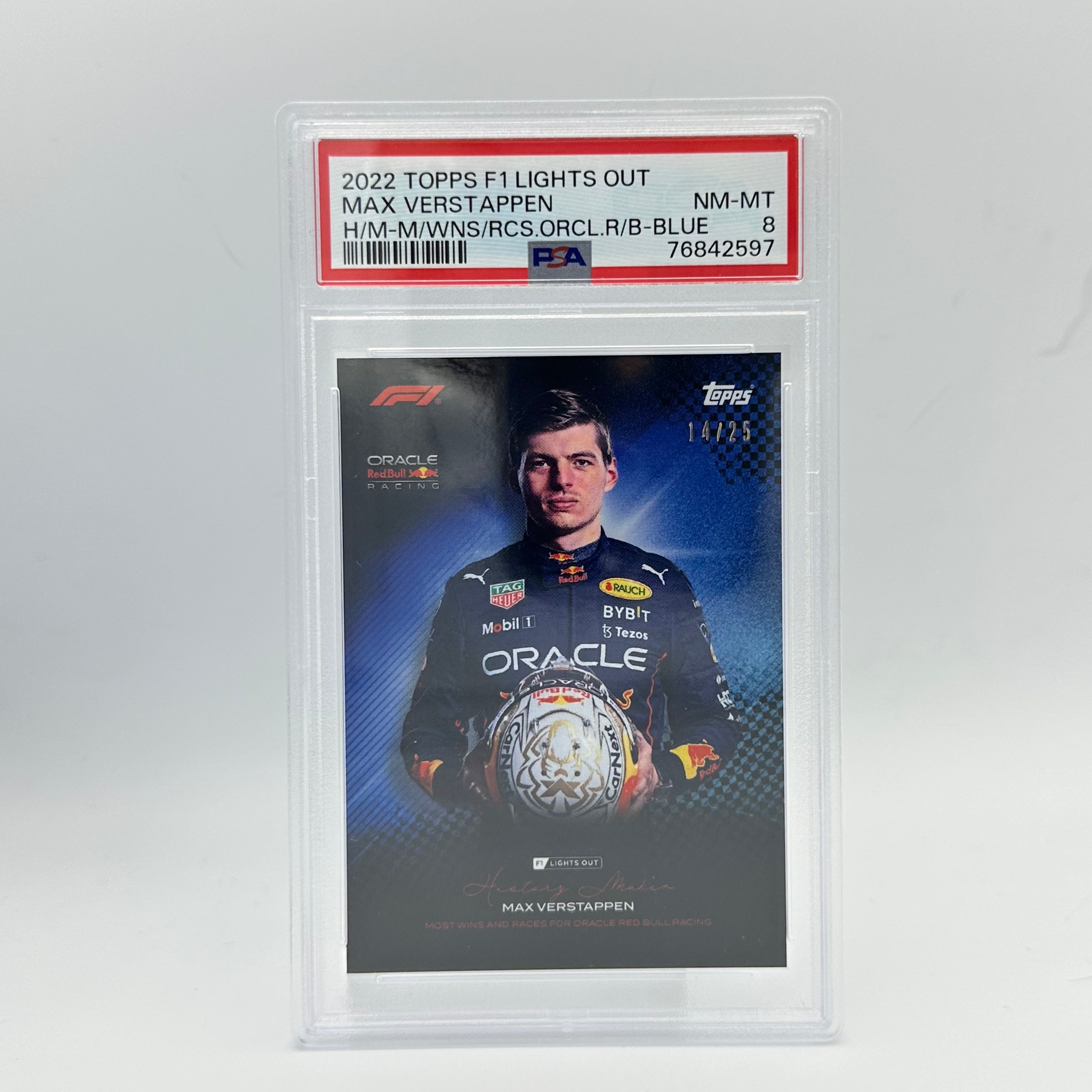 PSA 8 Graded 14/25 Max Verstappen History Maker Trading Card - Most F1 Wins & Races Record Holder - Blue Parallel - Perfect for F1 Collectors and Motorsport Fans Display