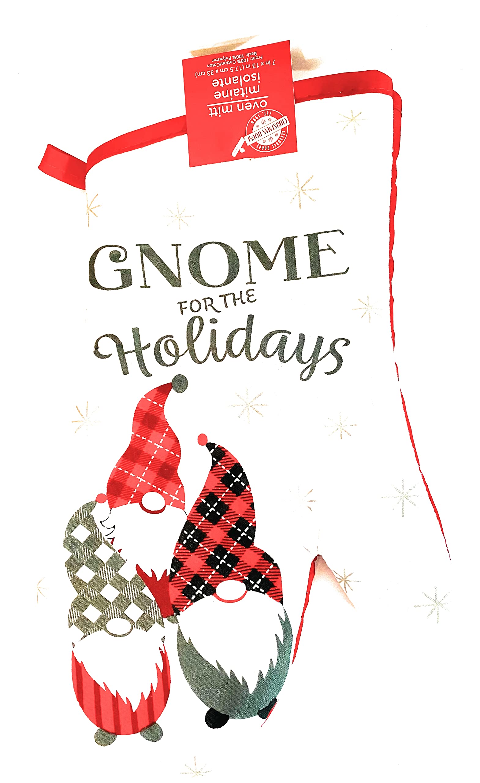 5-Piece Christmas Kitchen Set with Gnome Design - 2 Kitchen Towels, 2 Pot Holders & 1 Oven Mitt - Holiday Home Decor for Baking & Festive Cooking