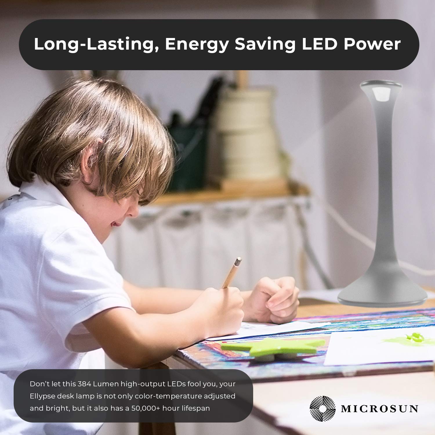 Ellypse LED Desk Lamp with Capacitive Touch - 4 Adjustable Light Levels, Dimmable, Aerospace Aluminum (Silver) - Perfect for Home Office, Study, Reading & Nightstand Use