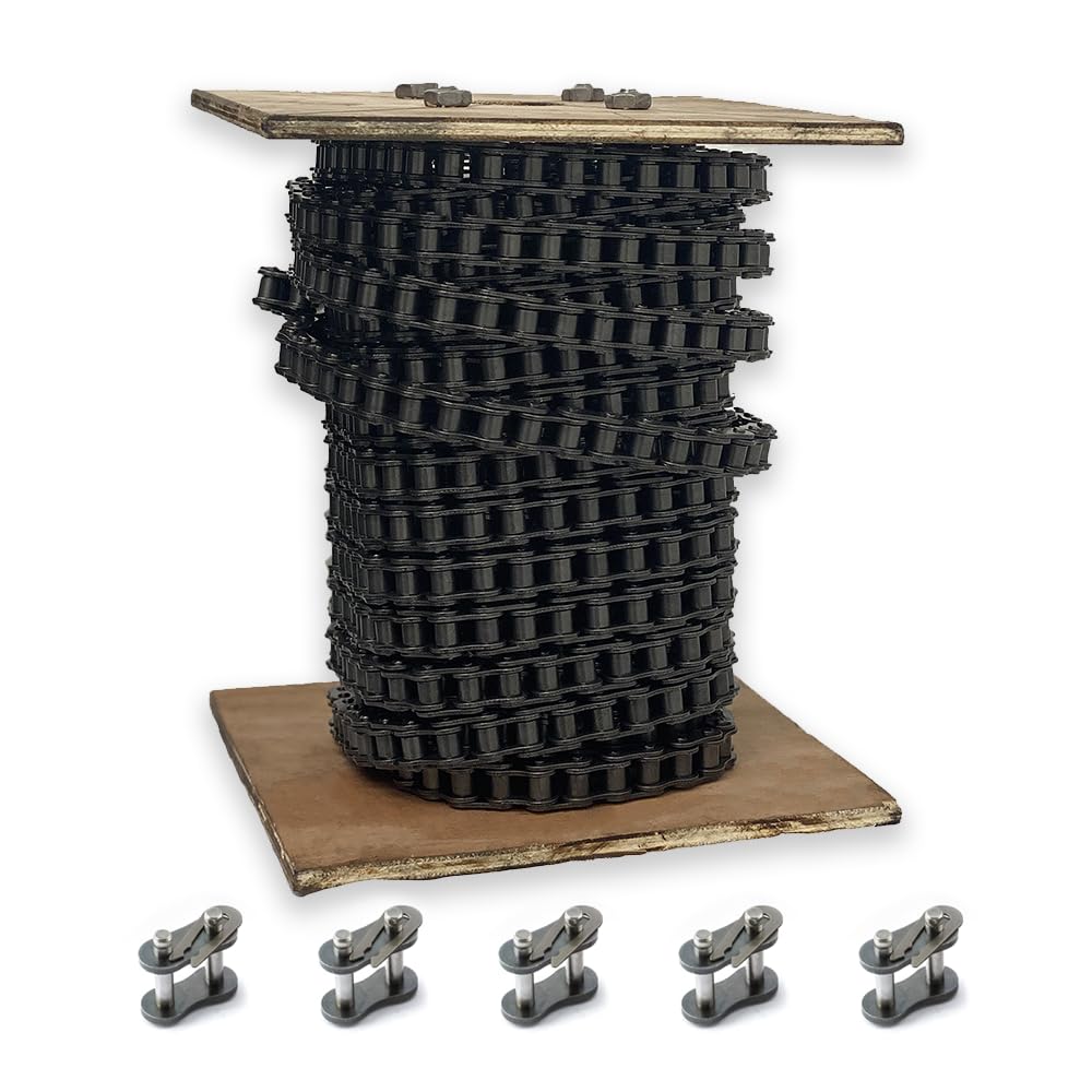 PGN #50 Roller Chain - 50 Feet Carbon Steel Industrial Chain with 5 Free Connecting Links - Perfect for Conveyors, Agricultural Machinery & Industrial Equipment