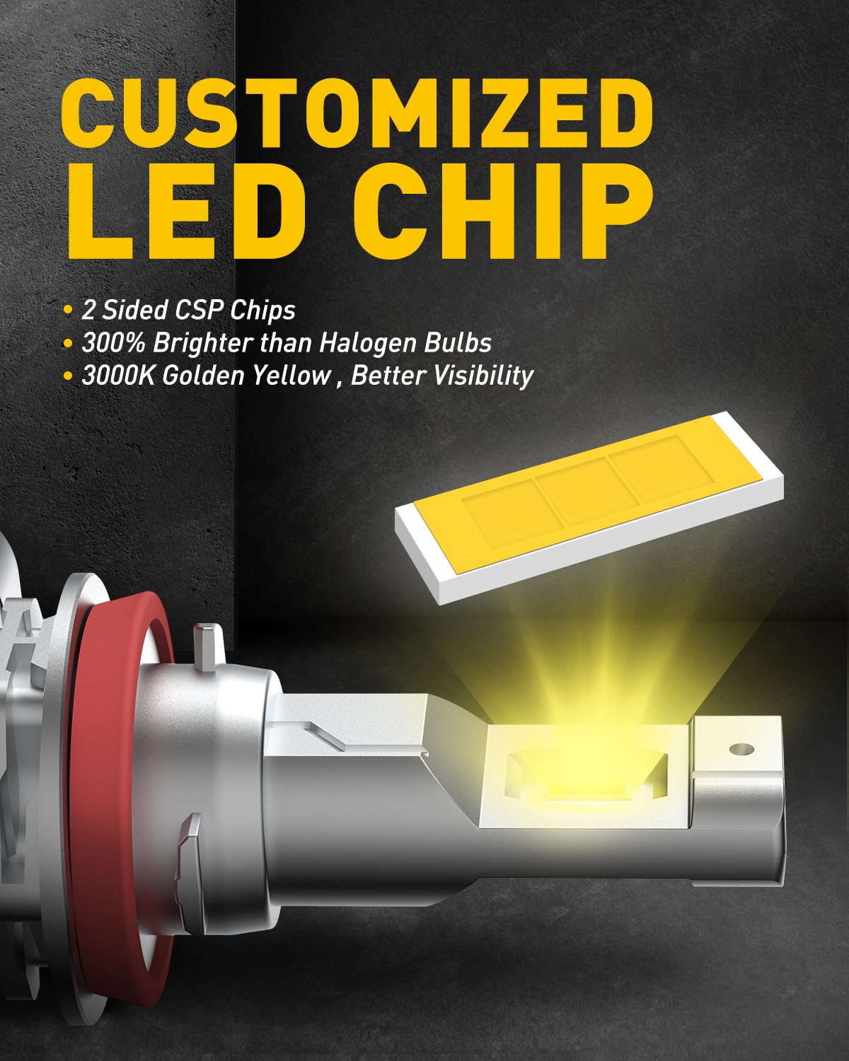 AUXITO H11 H8 H9 H16 LED Fog Light Bulbs - 3000K Golden Yellow, 26W Fanless Design with CSP LED Chips - Perfect for Off-Road, Truck & SUV Fog Lights in Rainy or Foggy Conditions
