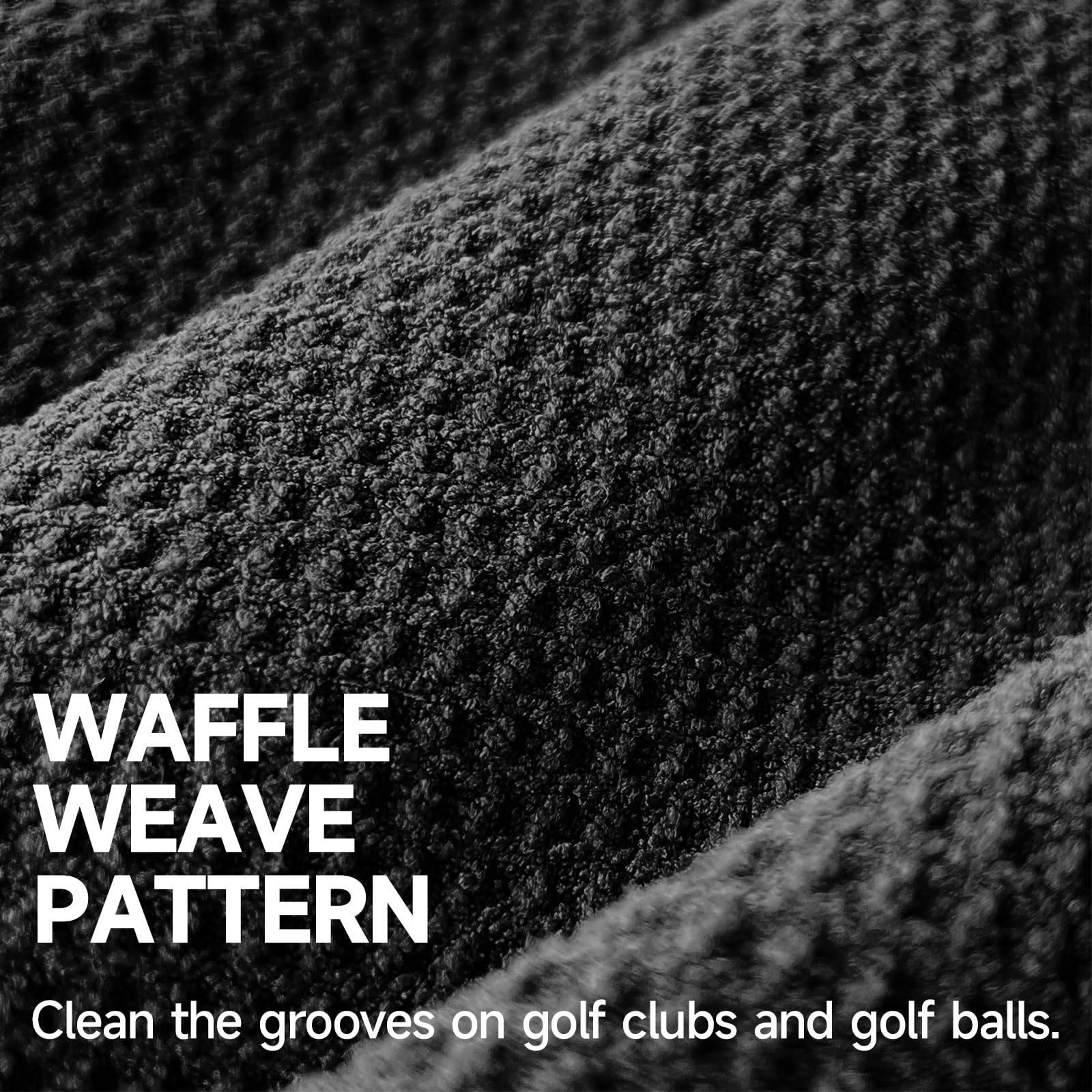 Premium Microfiber Waffle Golf Towels with Club Cleaning Brush Set (2 Black Towels + Black Brush) - Super Absorbent, Quick-Dry for Golf Course, Gym & Sports Use