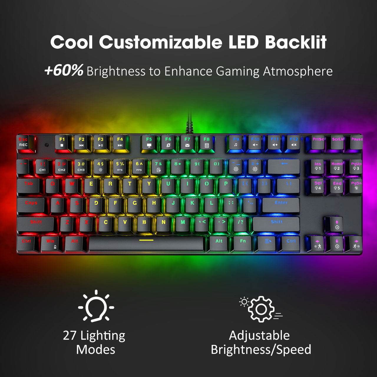PC244A Mechanical Gaming Keyboard with Blue Switches - Tactile Clicky Keys for Fast Typing & Gaming | Durable Black Design for PC & Office Use