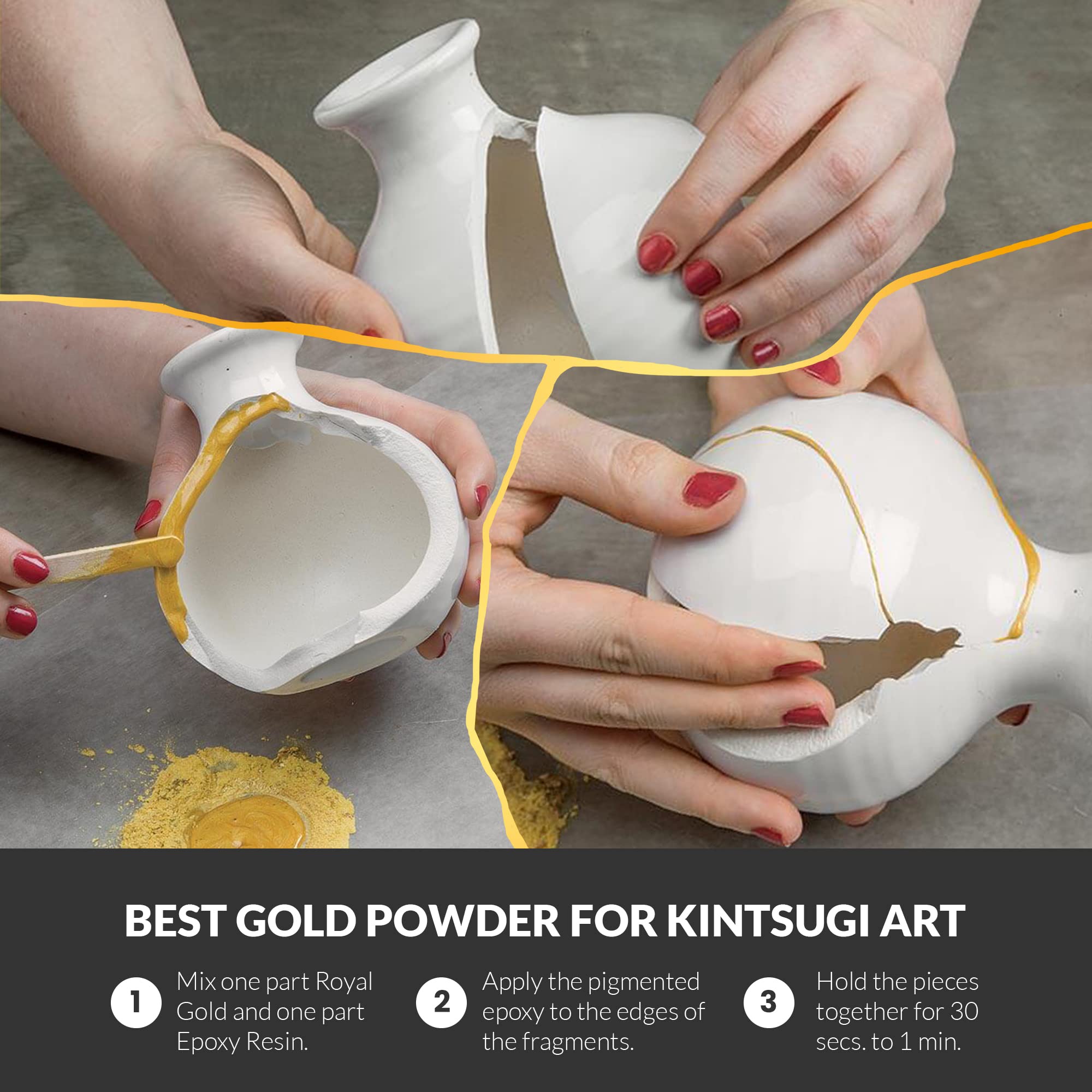 MEYSPRING Royal Gold Mica Powder for Epoxy Resin & Kintsugi Repair - Cosmetic Grade Metallic Pigment for Resin Art, DIY Crafts & Cosmetic Makeup - Perfect for Jewelry Making, Resin Casting & Kintsugi Restoration