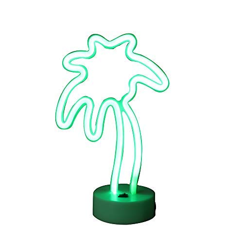 FuChsun Neon Signs - Green Coconut Palm Tree LED Marquee Light with Battery & USB Power - Tropical Room Decor, Desk Decoration for Beach Party, Tiki Bar & Summer Vibes
