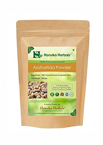 Hanvika Herbals Pure Asafoetida Powder (Hing) - 100% Natural Ferula Asafoetida Resin - 3.5 oz (100g) for Indian Cooking, Digestion & Vegan Recipes