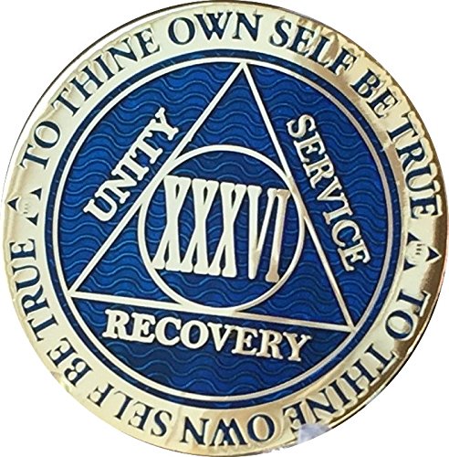 36 Year Sobriety Chip - Gold Plated AA Medallion for Alcoholics Anonymous Recovery | Commemorative Token for Milestone Celebrations & 12-Step Programs