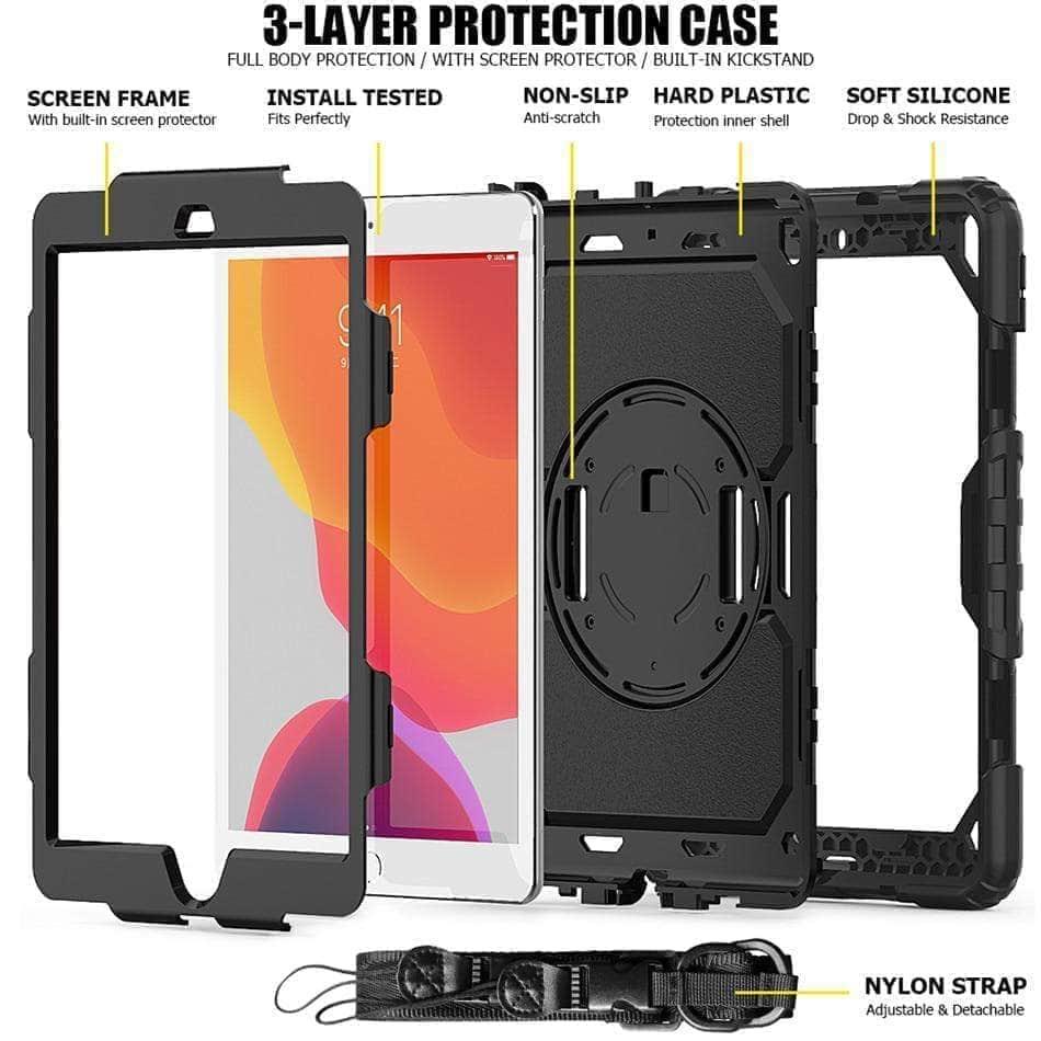 360 Rotating Protective Case with Strap for iPad 10.2 (7th/8th Gen 2019/2020) - Durable Cover for Work, School & Travel