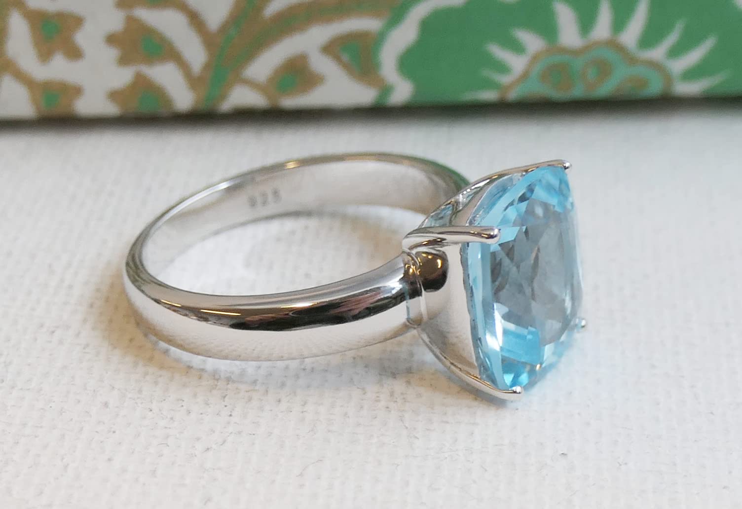 Blue Topaz Cushion Cut Sterling Silver Ring - Natural December Birthstone Jewelry - Handmade Women's Ring for Birthday, Valentine's Day & Mother's Day Gifts - Size 7 (Perfect for Engagement, Anniversary, Christmas Presents & Everyday Elegant Wear)