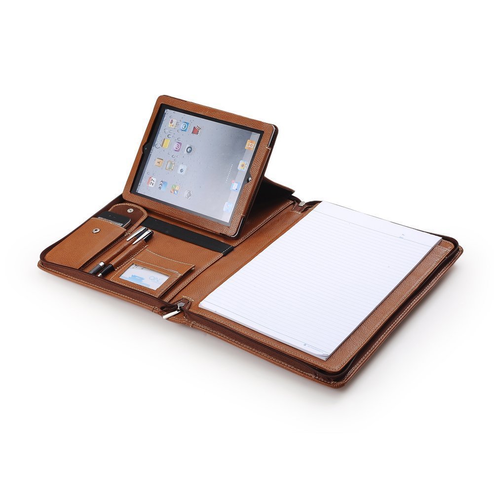 Premium Leather Portfolio Case with Adjustable Shoulder Strap for 9.7 inch iPad Pro & MacBook - Business Travel Organizer, Document Holder for Professionals & Students