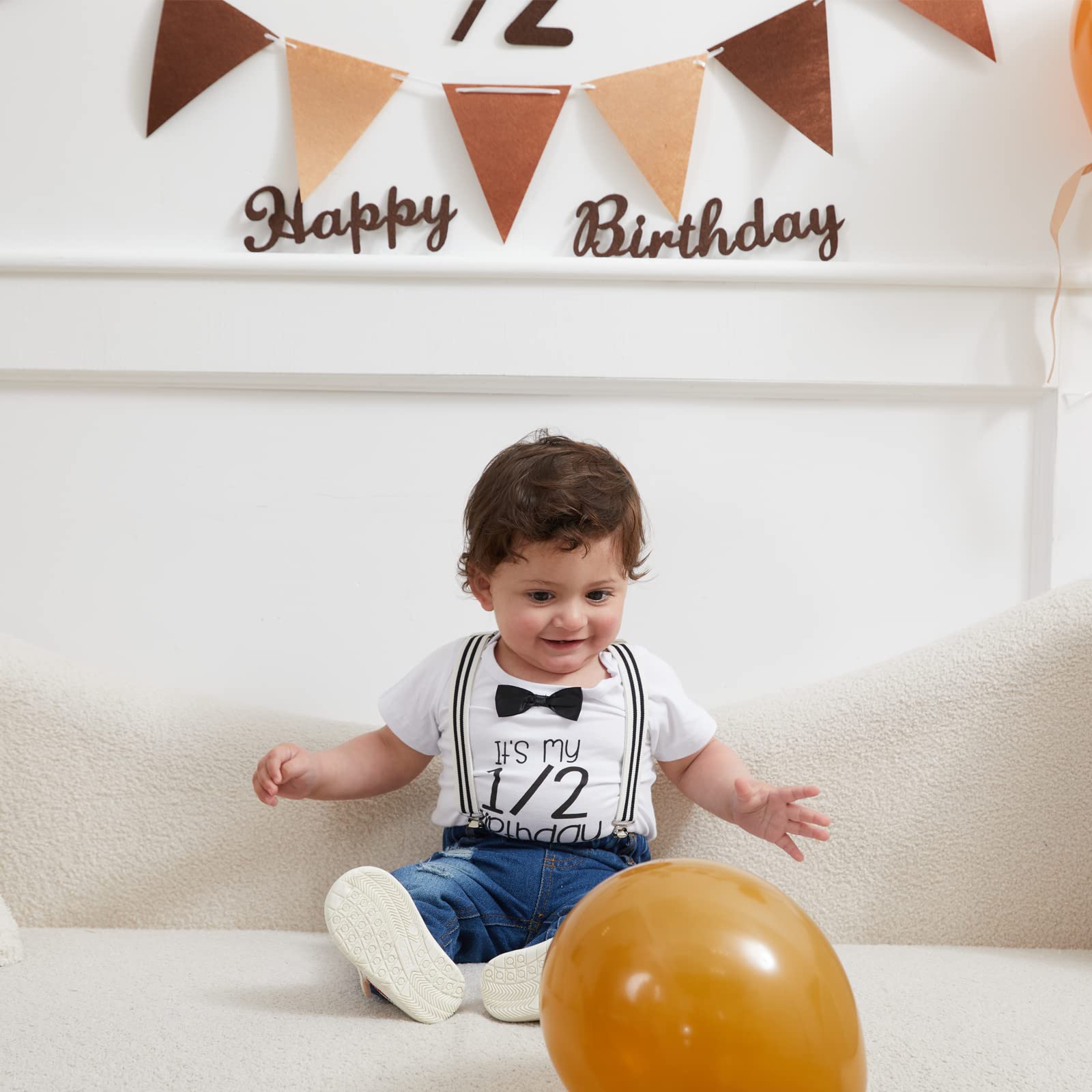 Adorable Toddler Boy Birthday Outfit Set - Bowtie Romper & Ripped Denim Pants with Suspenders | Perfect for 1st Birthday, Photoshoots & Special Occasions