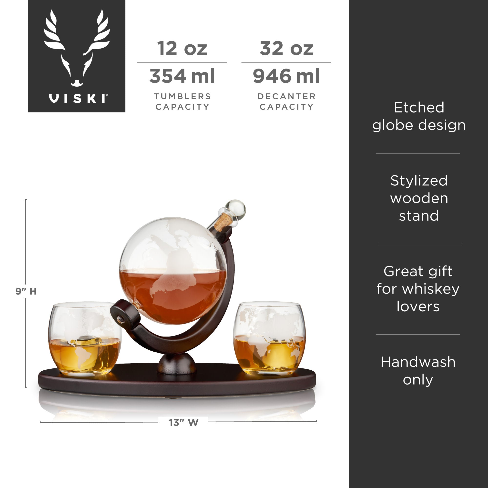 Premium Globe Decanter and Whiskey Tumbler Set - Elegant Glass Barware for Scotch, Bourbon & Liquor - Perfect for Home Bars, Gifts & Entertaining