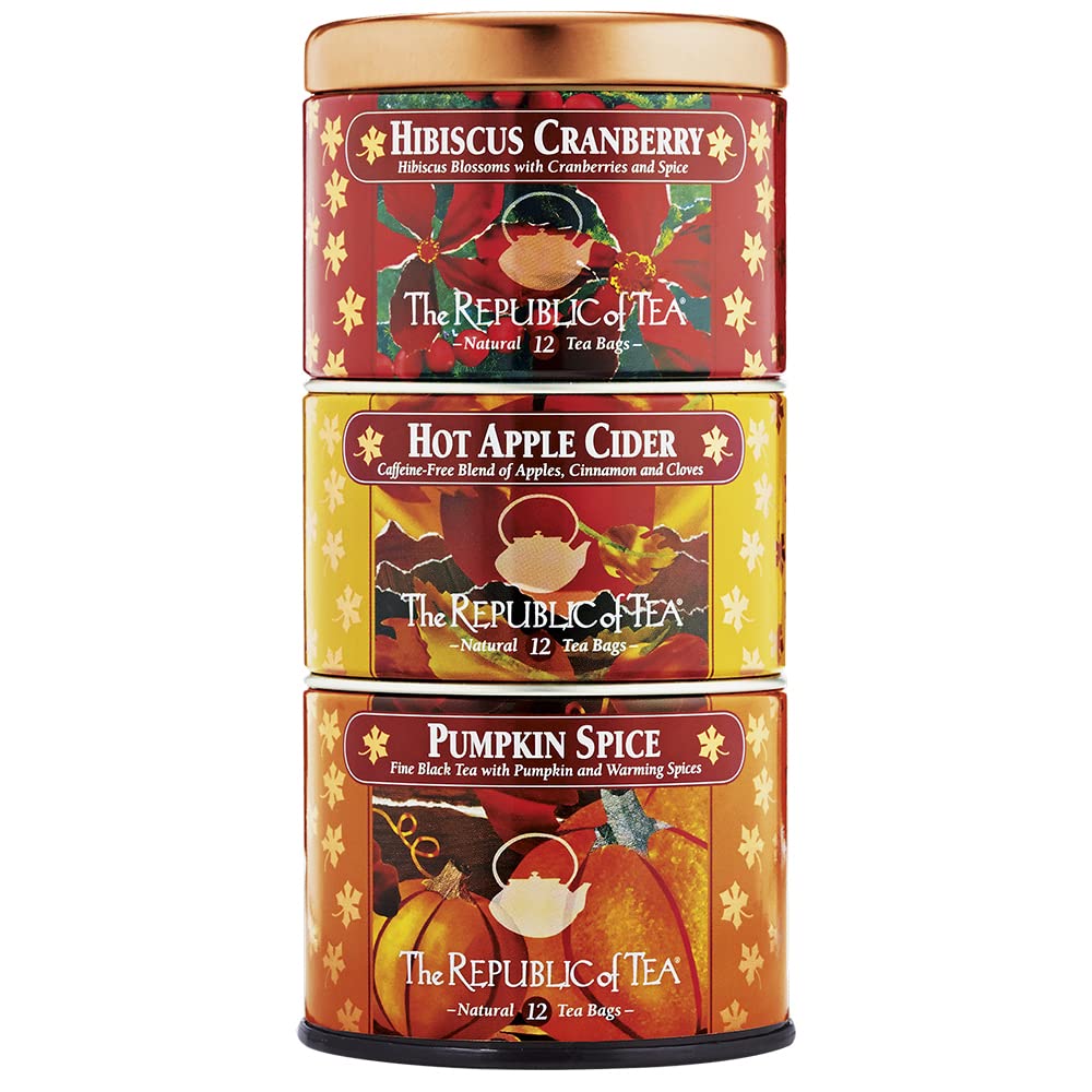 The Republic of Tea - Autumn Harvest Stackable Tea Tin with 36 Assorted Tea Bags | Perfect for Fall Evenings, Office Tea Time & Gift Giving