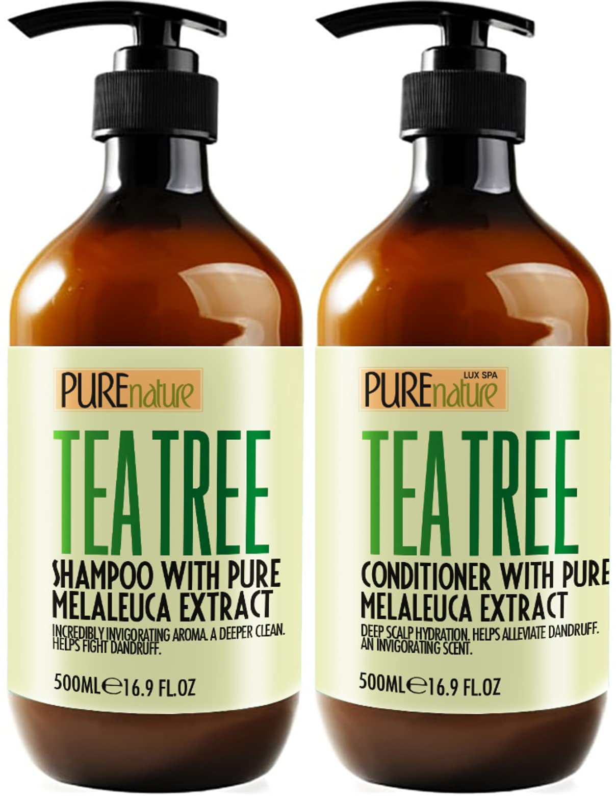 Tea Tree Oil Shampoo and Conditioner Set - Sulfate & Paraben Free for Oily Hair, Itchy Scalp & Dandruff Control - Natural Hair Care Treatment for Men & Women - Perfect for Daily Use & Scalp Refreshment