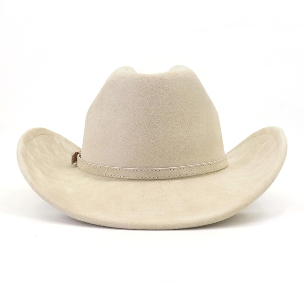 **Western Cowboy Hat for Men & Women - Wide Brim Felt Fedora Hat with Buckle Belt - Stylish Cowgirl Hat for Rodeo, Country Music Festivals & Outdoor Adventures**