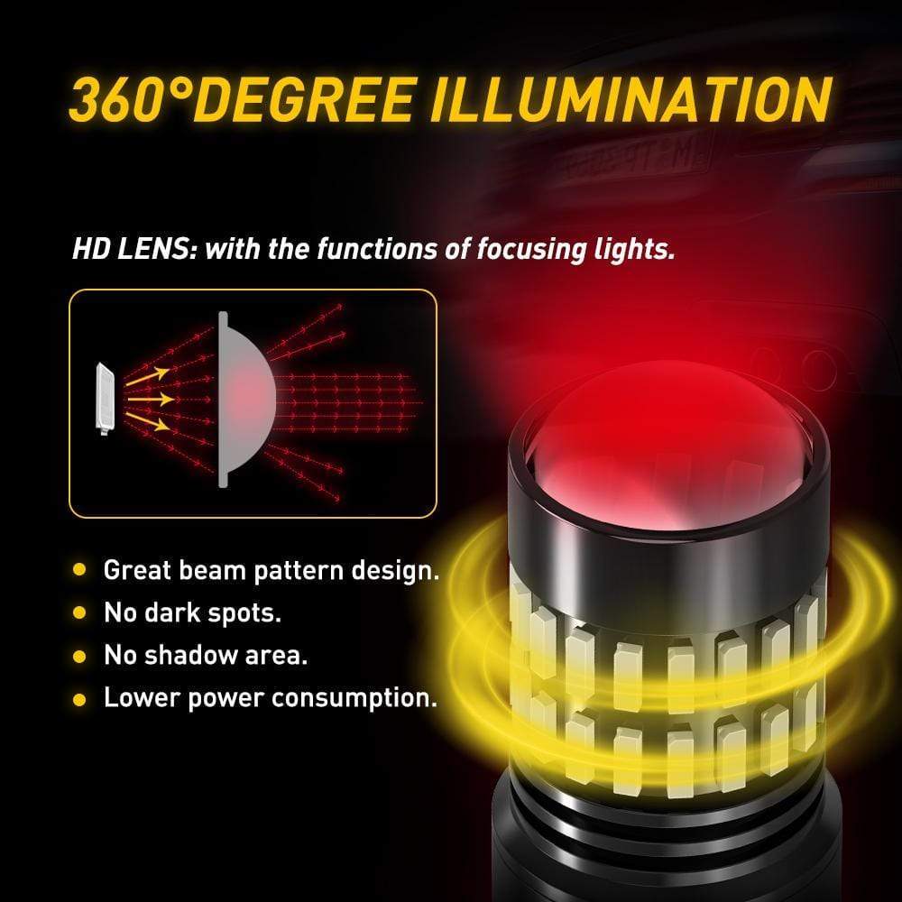 AUXITO Upgraded 7440 7443 LED Bulb - Super Bright Red Strobe Tail Brake Lights with Projector & Warning Flashing Function | Perfect for Emergency Vehicles, Off-Road Trucks & Motorcycle Safety Lighting