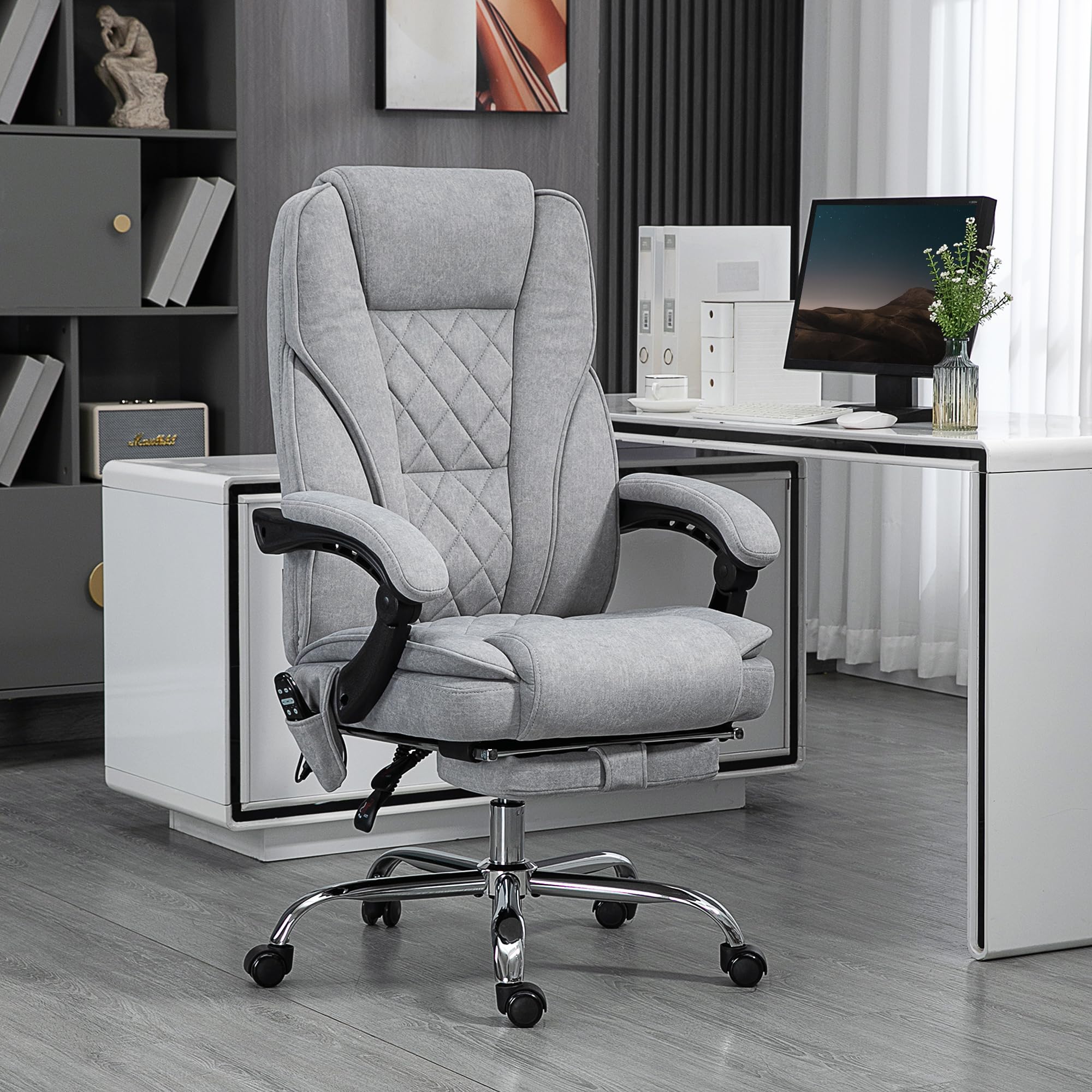 Vinsetto Ergonomic Massage Office Chair with Foot Rest - 6-Point Vibration & Heat Therapy, Adjustable Height, Reclining Computer Desk Chair for Home & Office - Perfect for Long Work Hours & Back Pain Relief (Gray)