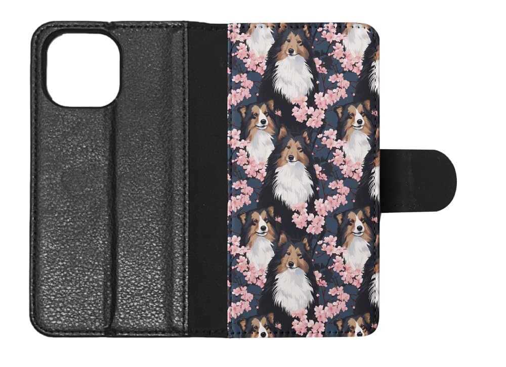 Shetland Sheepdog Puppy Dog Faux Leather Wallet Phone Case for Apple iPhone 13 Mini - Cute Canine Pattern Protective Cover for Everyday Use & Travel