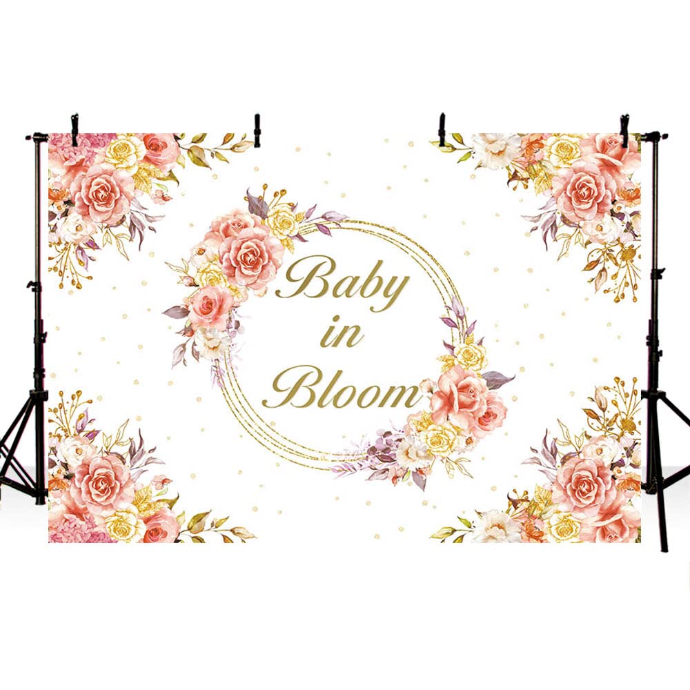 7x5ft Floral Baby Shower Backdrop for Girls - Pink Flower Photography Background, Party Decorations, Cake Table Banner & Photo Booth Props - Perfect for Baby Showers, Birthday Parties, and Studio Photography