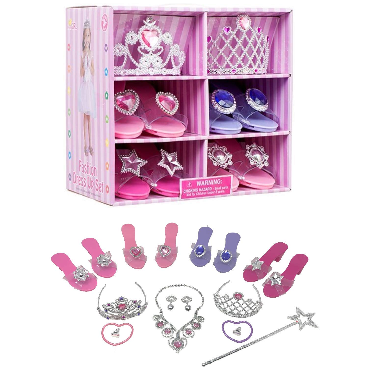 Royal Dreams Princess Dress-Up Set for Girls - 4 Shoes, 2 Tiaras, Necklace, Bracelet & Earrings - Perfect for Role Play, Birthday Parties & Pretend Play - Sparkly Princess Costume Accessories for Kids