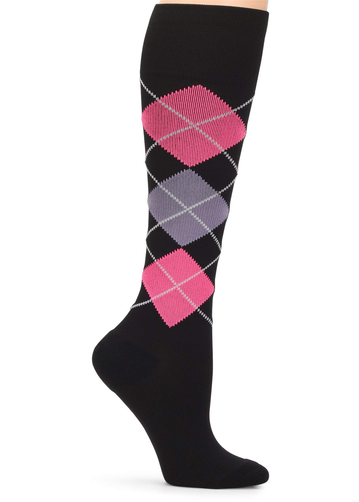 Nurse Mates Medical Grade Compression Socks for Women & Men - XX-Large (Argyle Pink/Black) - Doctor Recommended for Circulation, Travel & Work