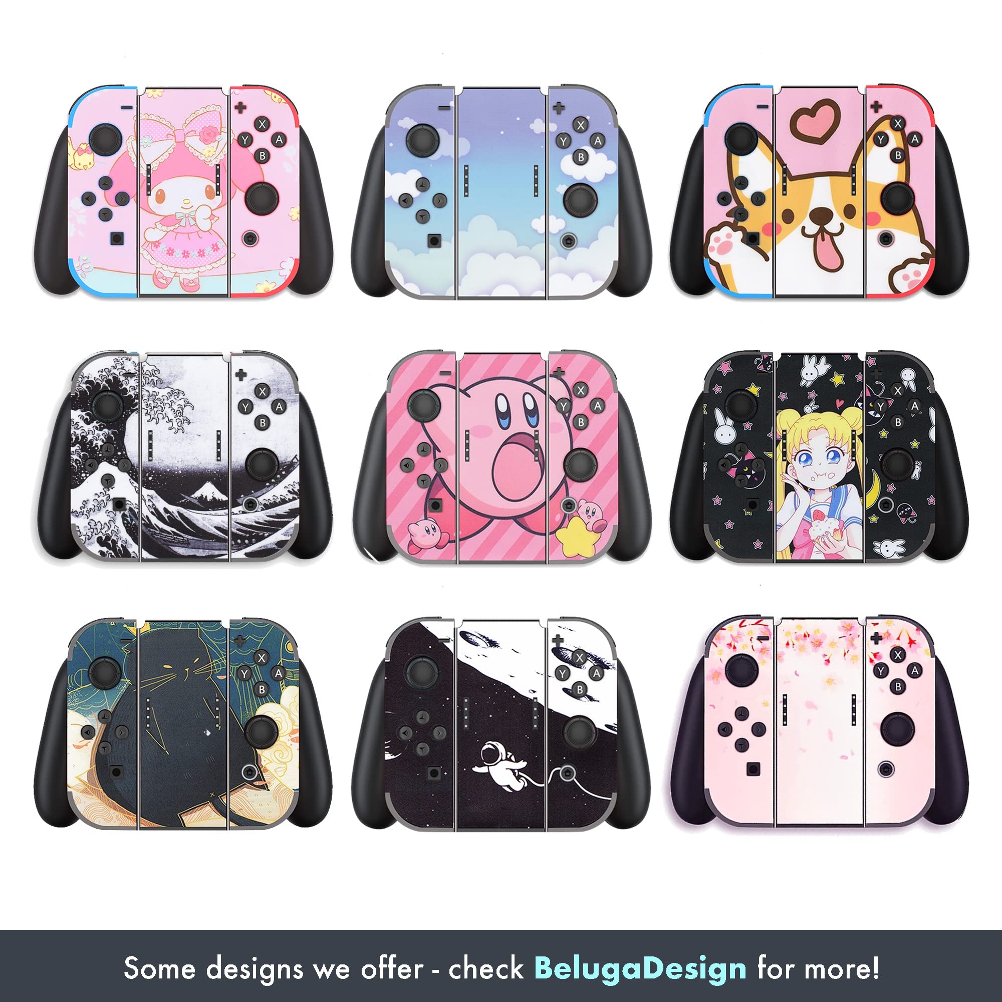 BelugaDesign Rose Switch Skin - Pastel Pink Vinyl Decal Wrap for Nintendo Switch & Switch OLED (Black) - Cute Flower Valentine Gift for Gamers, Perfect for Gaming Setup & Personalization