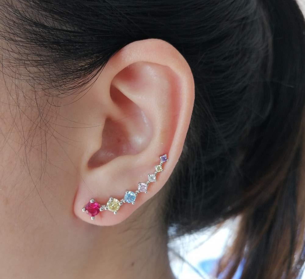 Stylish Cubic Zirconia S925 Sterling Silver Crawler Earrings for Women - Hypoallergenic Crystal CZ Studs, Fashionable Climbers Cuff Wrap Pierced Earrings - Perfect Gift for Birthday, Sister & BFF - Great for Parties, Date Nights & Special Occasions