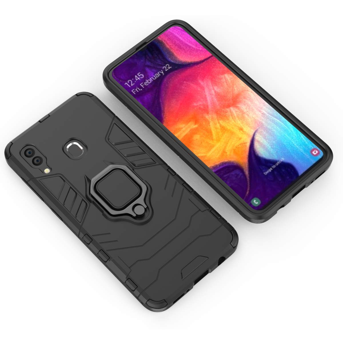 Samsung Galaxy A20s Case (2019 Model SM-A207F/DS, SM-A207M/DS, SM-A2070) - 360° Rotating Ring Holder with Magnetic Car Mount & Kickstand - Black Protective Phone Cover for Work, Travel and Daily Use
