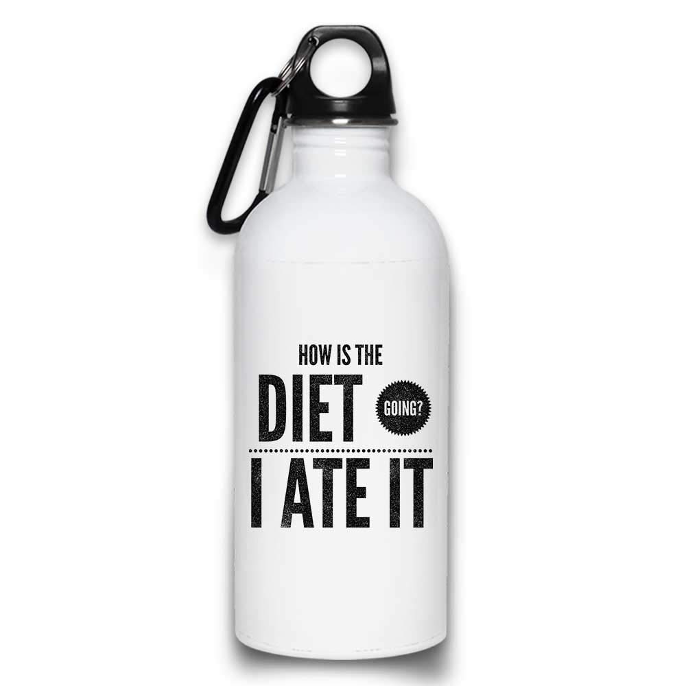 Funny Dieting Motivational Water Bottle - 20oz White Stainless Steel with Screw Top Lid for Weight Loss & Keto | Perfect for Gym, Office & Daily Hydration Tracking