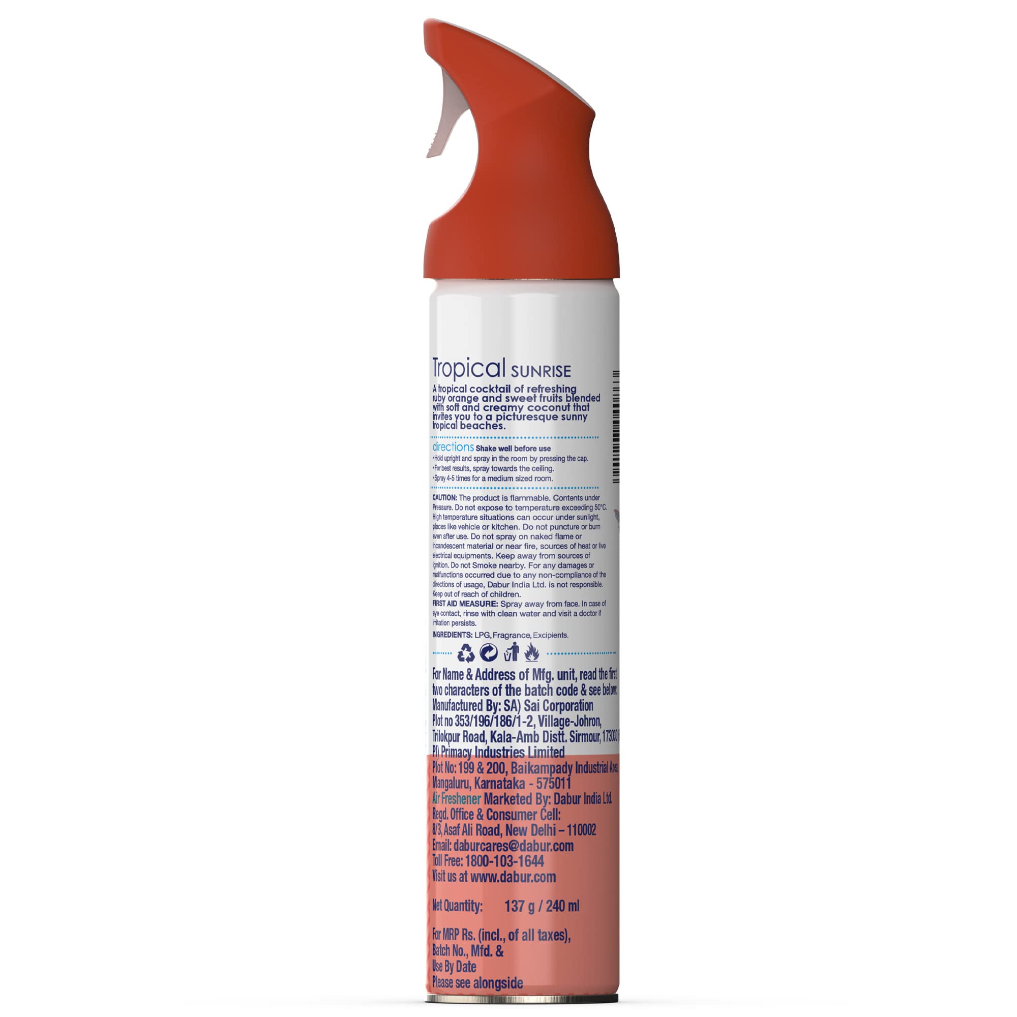 Odonil Destinations Room Air Freshener Spray 240ml - Tropical Sunrise Scent | Long Lasting Fragrance for Home, Office & Car | Eliminates Odors & Freshens Air Instantly