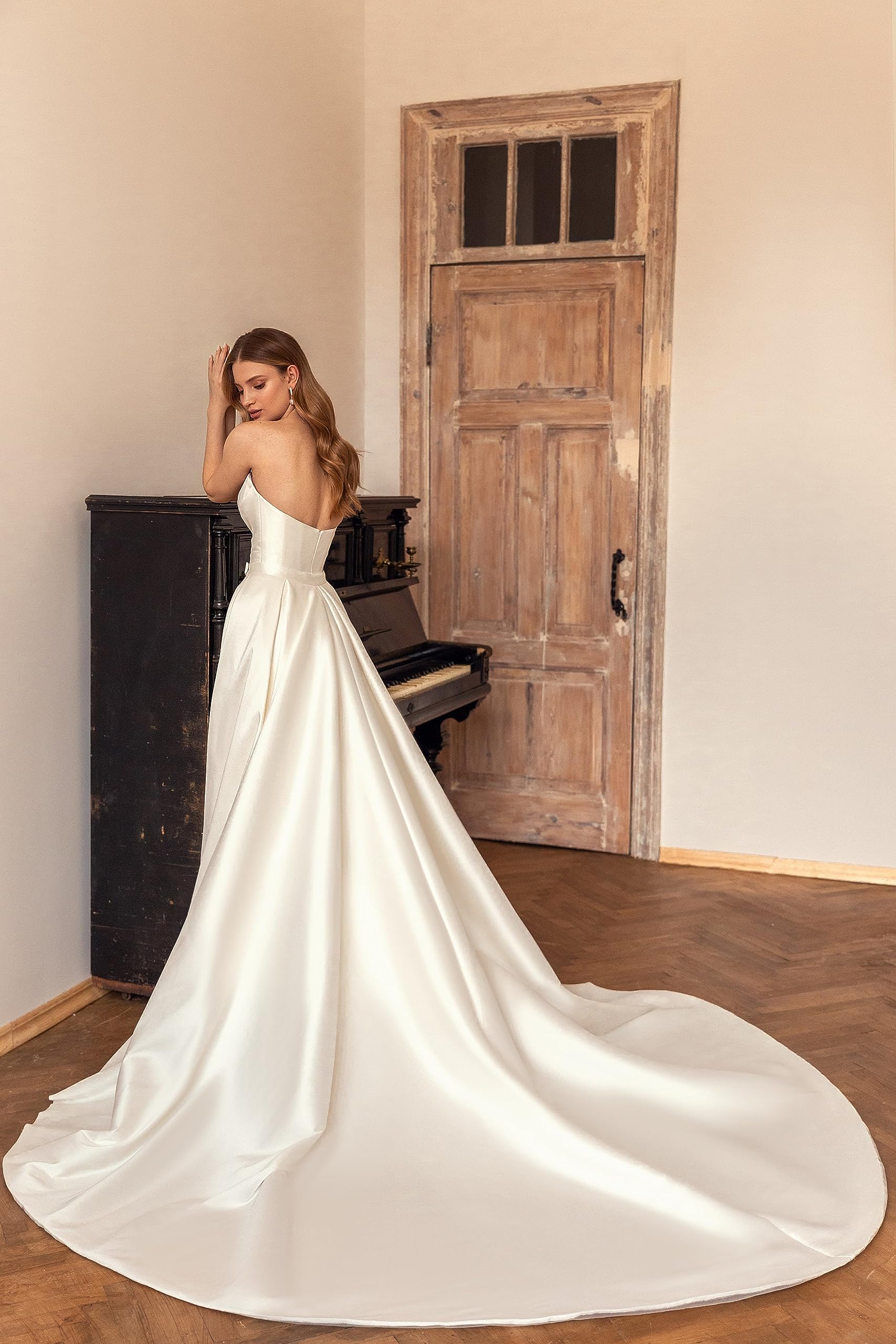 Elegant Satin Mermaid Wedding Dress for Bride - Sweetheart Strapless Long Bridal Gown with Train | Perfect for Beach, Church, and Formal Weddings 2025