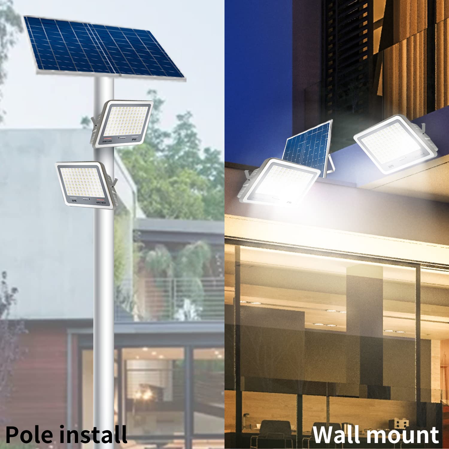 20000mAh 300W Solar LED Flood Lights Set - Dimmable 3000K-7000K Outdoor Lighting with Remote Control & Lightning Protection | IP66 Waterproof, Dusk to Dawn Sensor | Perfect for Barn, Pool, Garage, Yard & Patio Security Lighting