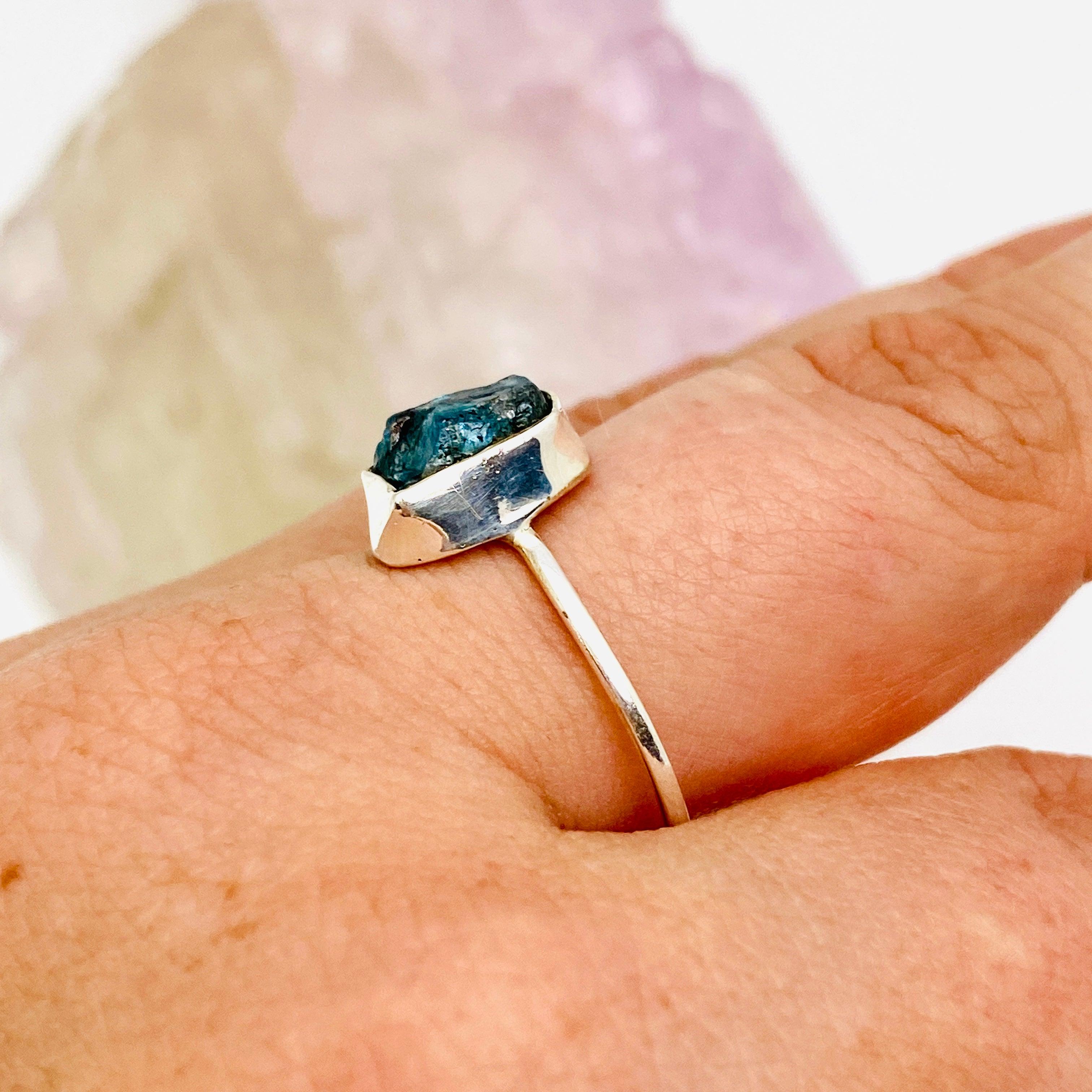 Natural Blue Apatite Raw Crystal Ring - Handmade Fine Jewelry for Women - Healing Stone Band R3701 BAP - Perfect for Meditation, Energy Work & Spiritual Gifts