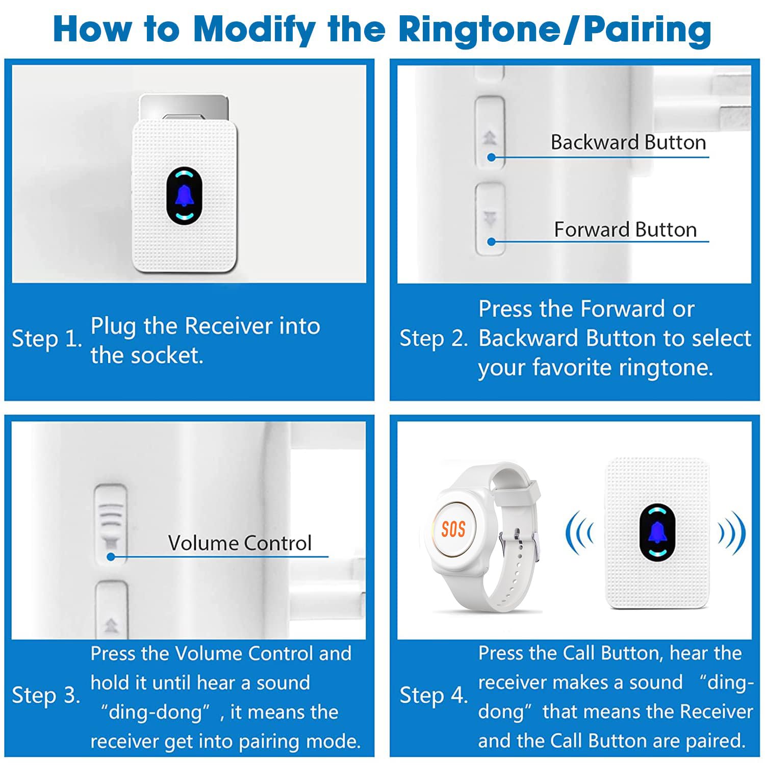 Daytech Wireless Caregiver Pager Call Button for Elderly - Emergency Alert System for Seniors & Disabled - Home Healthcare & Nursing Assistance Device