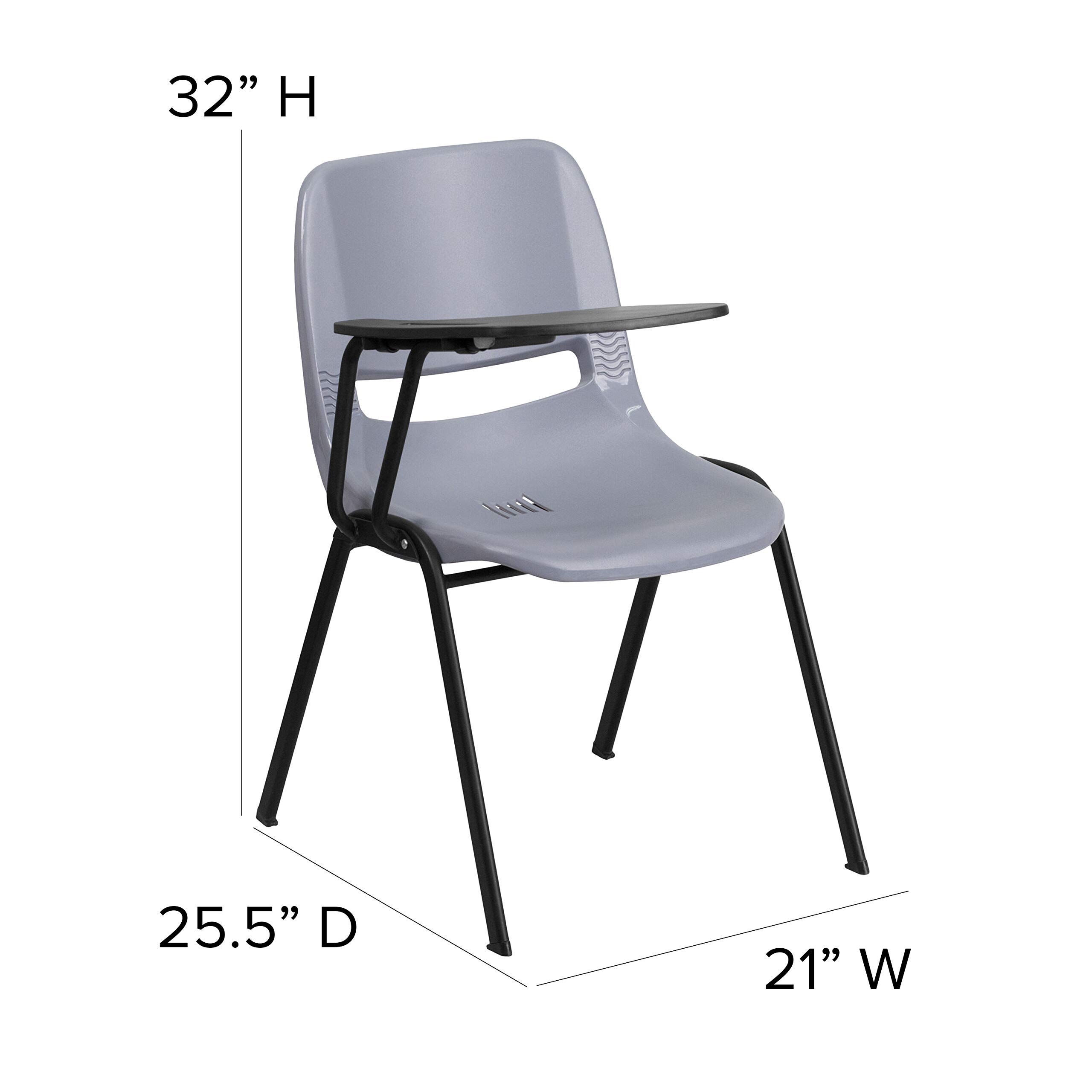 EMMA + OLIVER Gray Ergonomic Office Chair with Flip-Up Tablet Arm - Left-Handed Adjustable Desk Chair for Home & Office Workspaces - Perfect for Conference Rooms, Study Areas and Remote Workstations