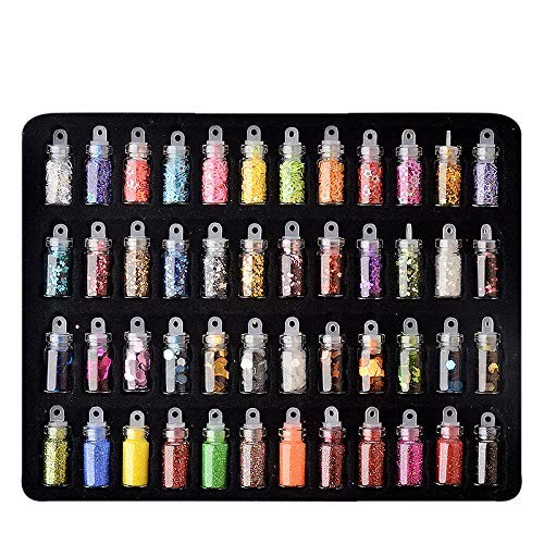 Belicia 48 Bottles 3D Nail Art Decorations - Rhinestones, Diamonds, Sequins, Glitter & Metal Crystal Beads Mix for Christmas Nail Designs (Small Bottle) | Perfect for DIY Manicure, Nail Salon, Party & Holiday Nail Art