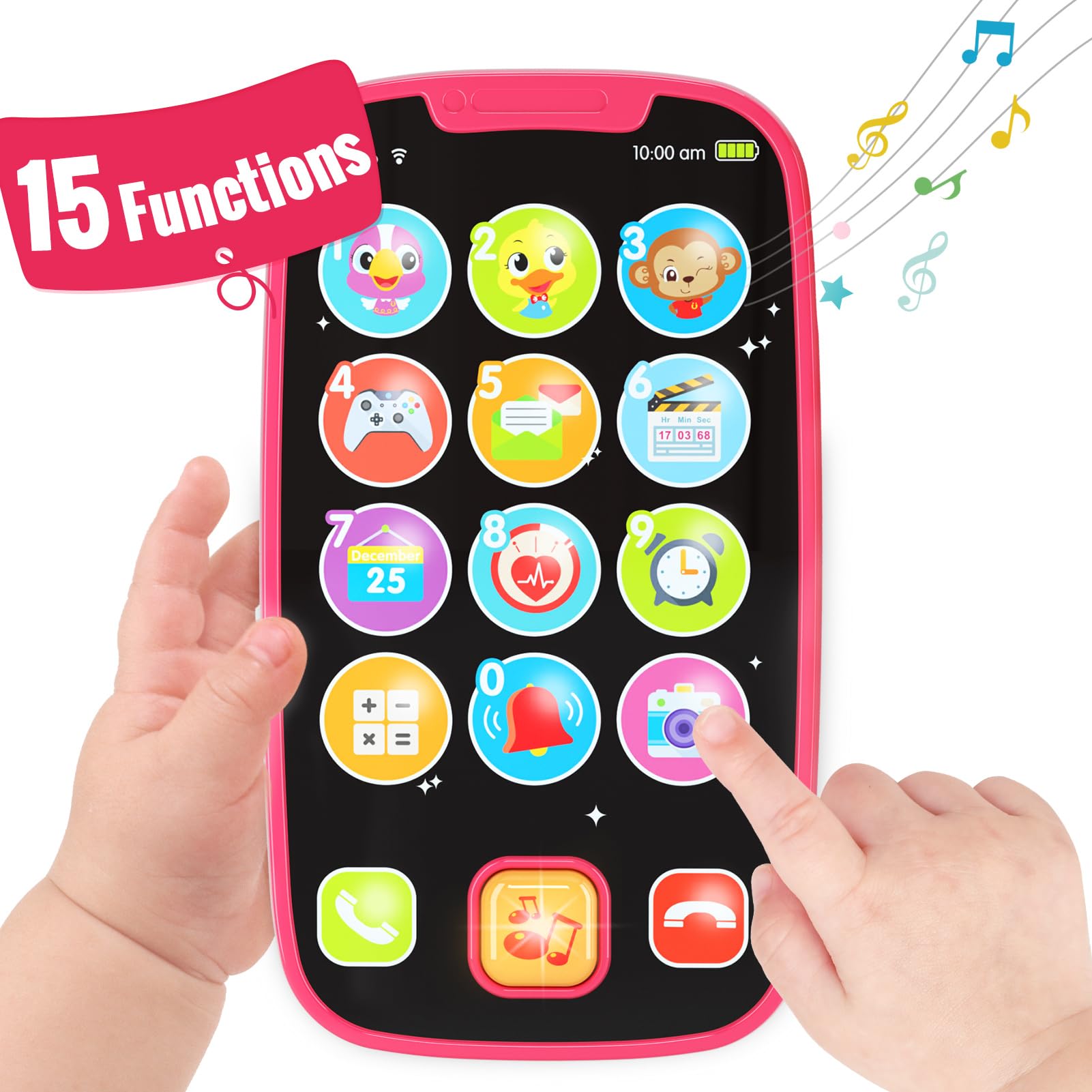 BABYFUNY Educational Baby Phone Toy for 1 Year Old Girls - 15 Interactive Functions, Learning Toy for Toddlers 12-18 Months, Pink Kids Cell Phone Gift for Easter Basket Stuffers & Birthday Presents - Perfect for Early Learning & Pretend Play