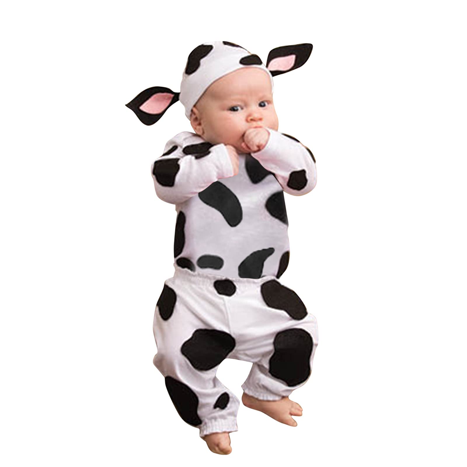 DDDHL Toddler Boys & Girls Halloween Romper - Pumpkin Print Jumpsuit with Hoodie & Hat | Cute Baby Cow Costume for Newborn Infant Cosplay | Perfect for Halloween Parties, Trick or Treat & Photo Shoots