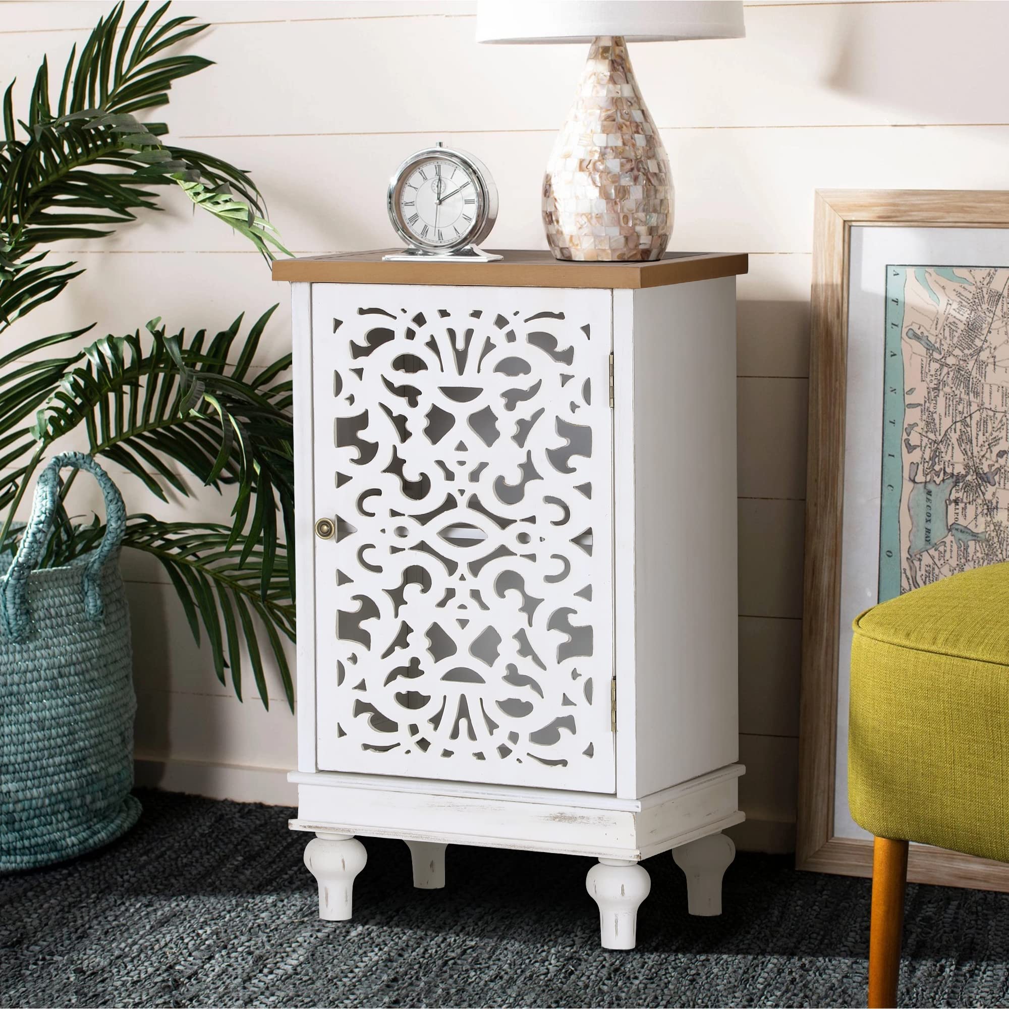 PHI VILLA Small Accent Storage Cabinet with Single Door - White Decorative Nightstand for Living Room & Bedroom, End Side Table with Storage | Perfect for Organizing Books, Blankets & Bedroom Essentials