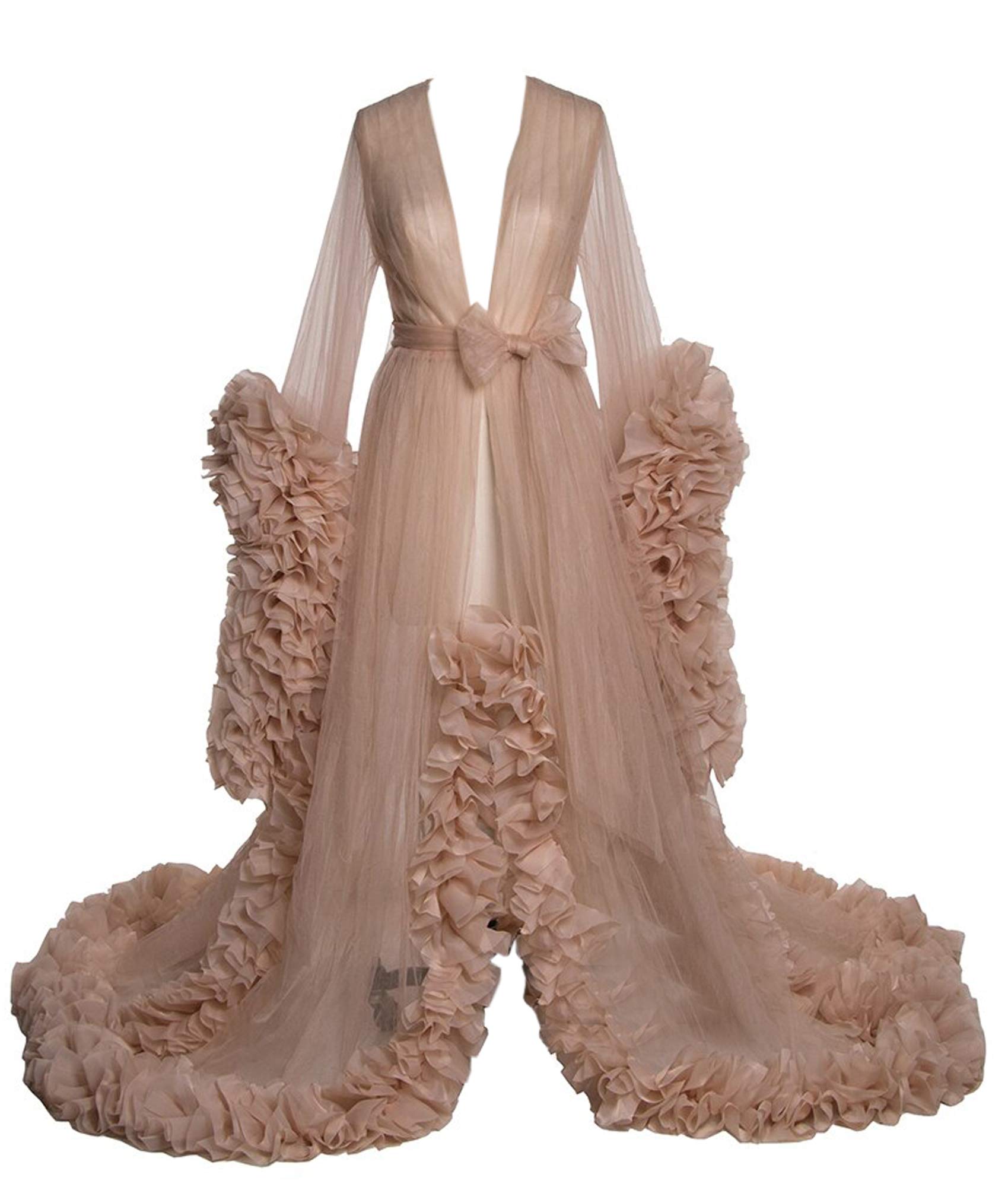 Sexy Women's Lingerie Tulle Robe - Long Illusion Nightgown Bathrobe Bridal Sleepwear for Wedding, Honeymoon & Boudoir Photography