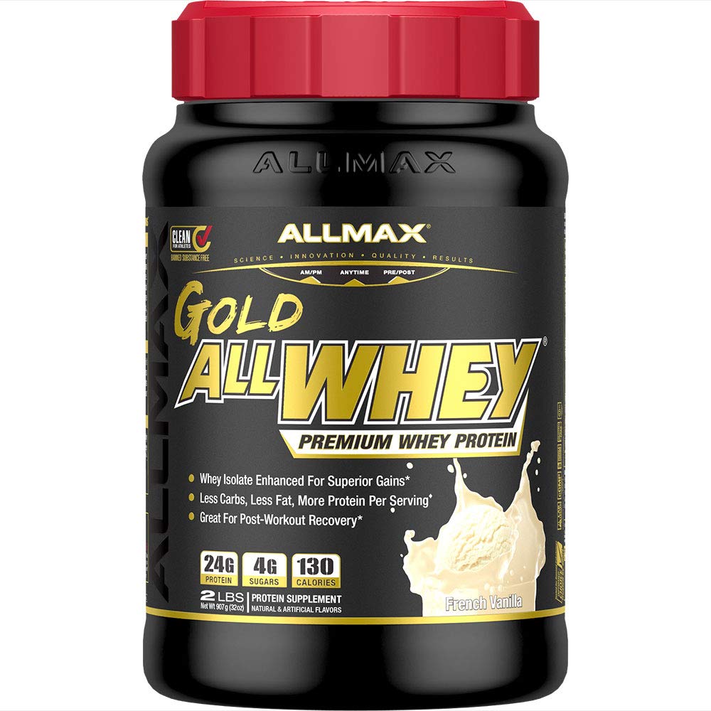 ALLMAX Nutrition Gold ALLWHEY Whey Protein Powder - French Vanilla Flavor, 2 lb (24g Protein Per Scoop) | Gluten Free, Low Carb & Low Sugar | 30 Servings | Ideal for Post-Workout Recovery & Muscle Building