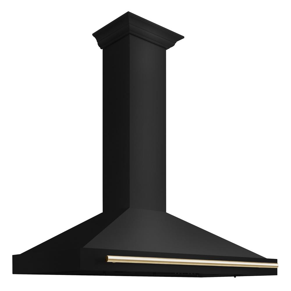 ZLINE Autograph Edition 48 Inch Black Stainless Steel Wall Mount Range Hood with Polished Gold Handle - Professional Kitchen Ventilation for Modern Homes (BSKB4Z 48 G) | Perfect for Gourmet Cooking & Open Concept Kitchens