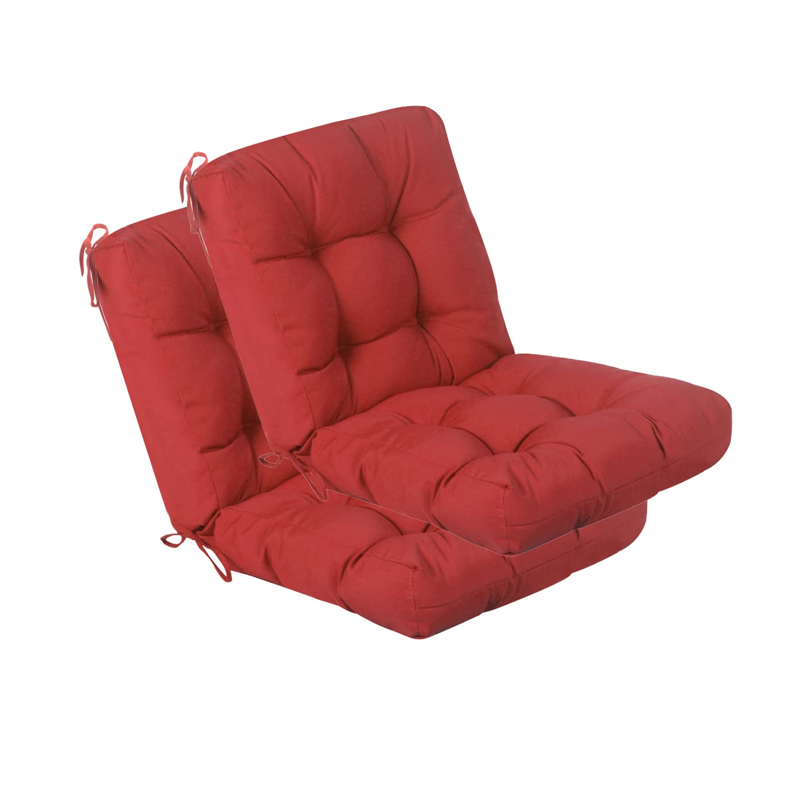 QILLOWAY Outdoor Chair Cushion Set of 2 - Tufted Seat & Back Pillows for Patio Furniture, Waterproof & Durable Spring Summer Replacement Cushions (Red) - Perfect for Garden, Poolside & Deck Relaxation
