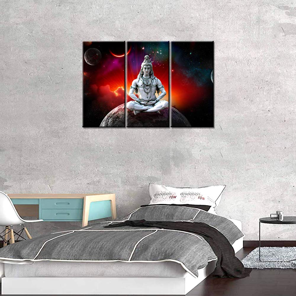 Lord Shiva Canvas Wall Art - Hindu Gods Poster Prints for Living Room, Modern Home Decor, Gallery-Wrapped Ready to Hang (12x24 inch, Set of 3) | Perfect for Meditation Spaces, Yoga Rooms & Spiritual Home Decor