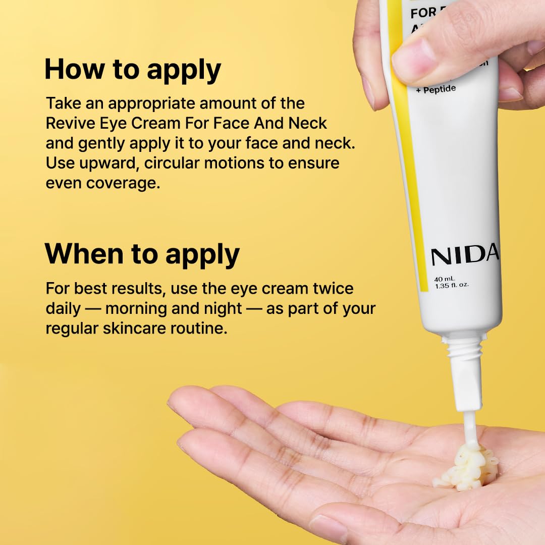 NIDA Revive Anti-Aging Eye Cream for Face & Neck - Probiotic Formula with Retinal & Peptides | Reduces Wrinkles, Fine Lines | Boosts Cell Turnover & Skin Firmness | Hydrating Treatment for Radiant Skin | 1.35 fl oz (40ml) | Perfect for Night Routine & Travel Skincare