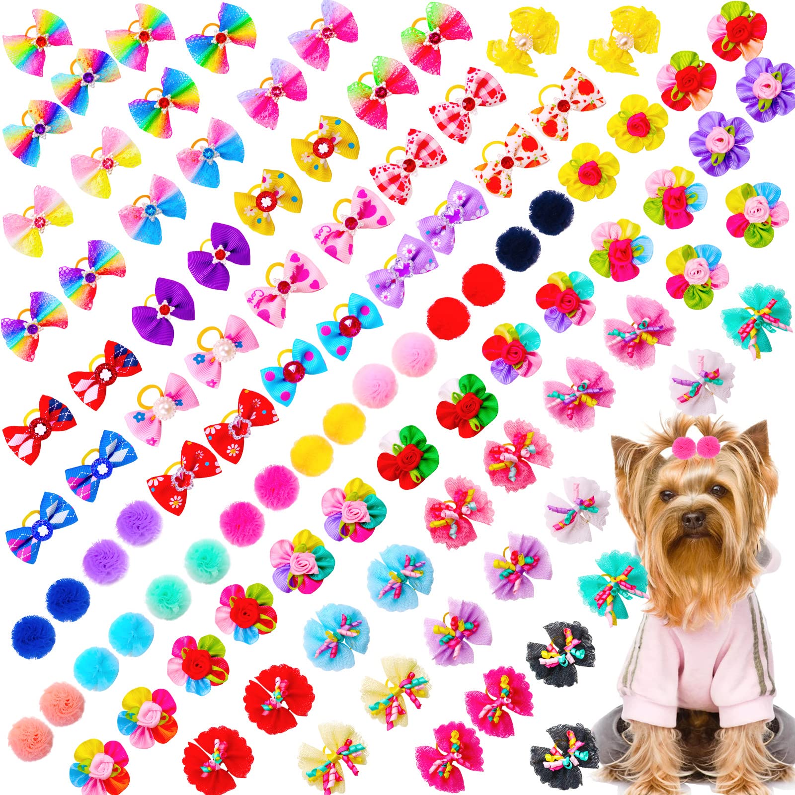 100pcs Dog Hair Bows - Small Pet Grooming Accessories for Yorkie & Puppy - Party & Daily Use