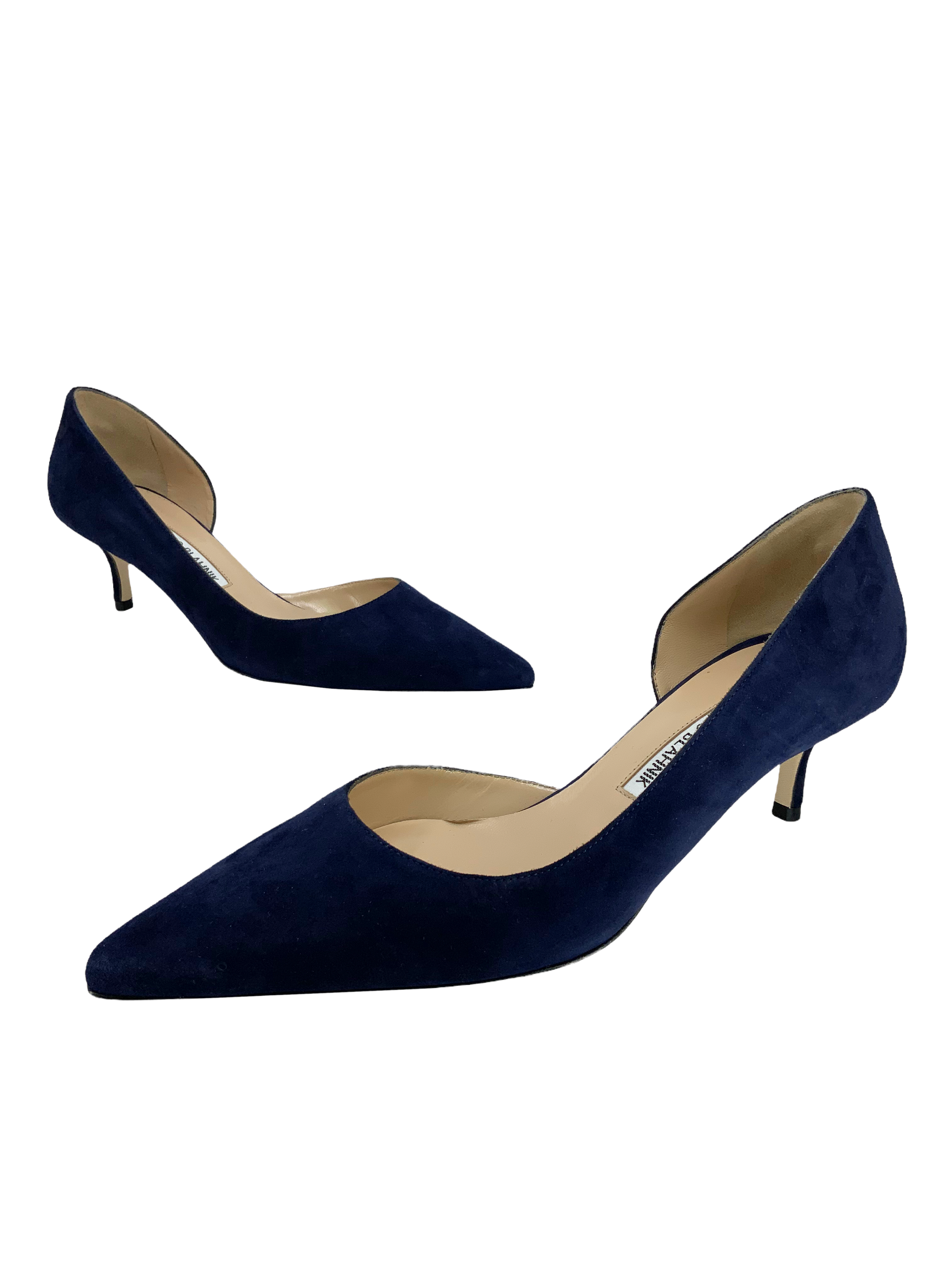 MANOLO BLAHNIK Collina Suede Half d'Orsay Pumps Women's Size 8 | Luxury Designer Heels for Weddings, Parties & Special Occasions