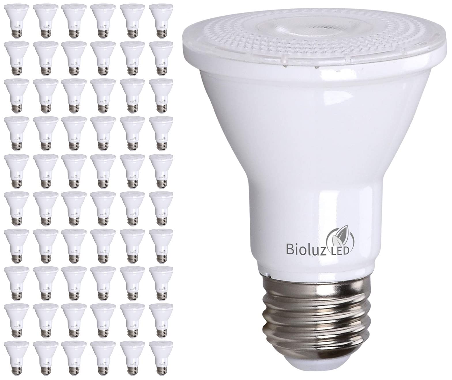 Bioluz LED PAR20 Bulbs 5000K Daylight 90 CRI 5.5W (75W Equivalent) Dimmable LED Light Bulbs, 500 Lumens, UL Listed, Title 20 Compliant - 60 Pack for Home, Office & Commercial Lighting